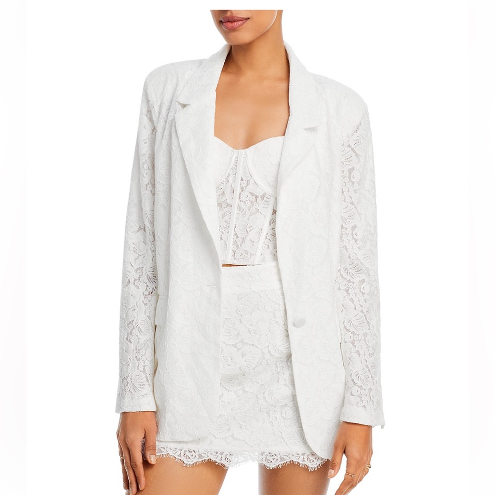AQUA White Lace Blazer & Skirt Set